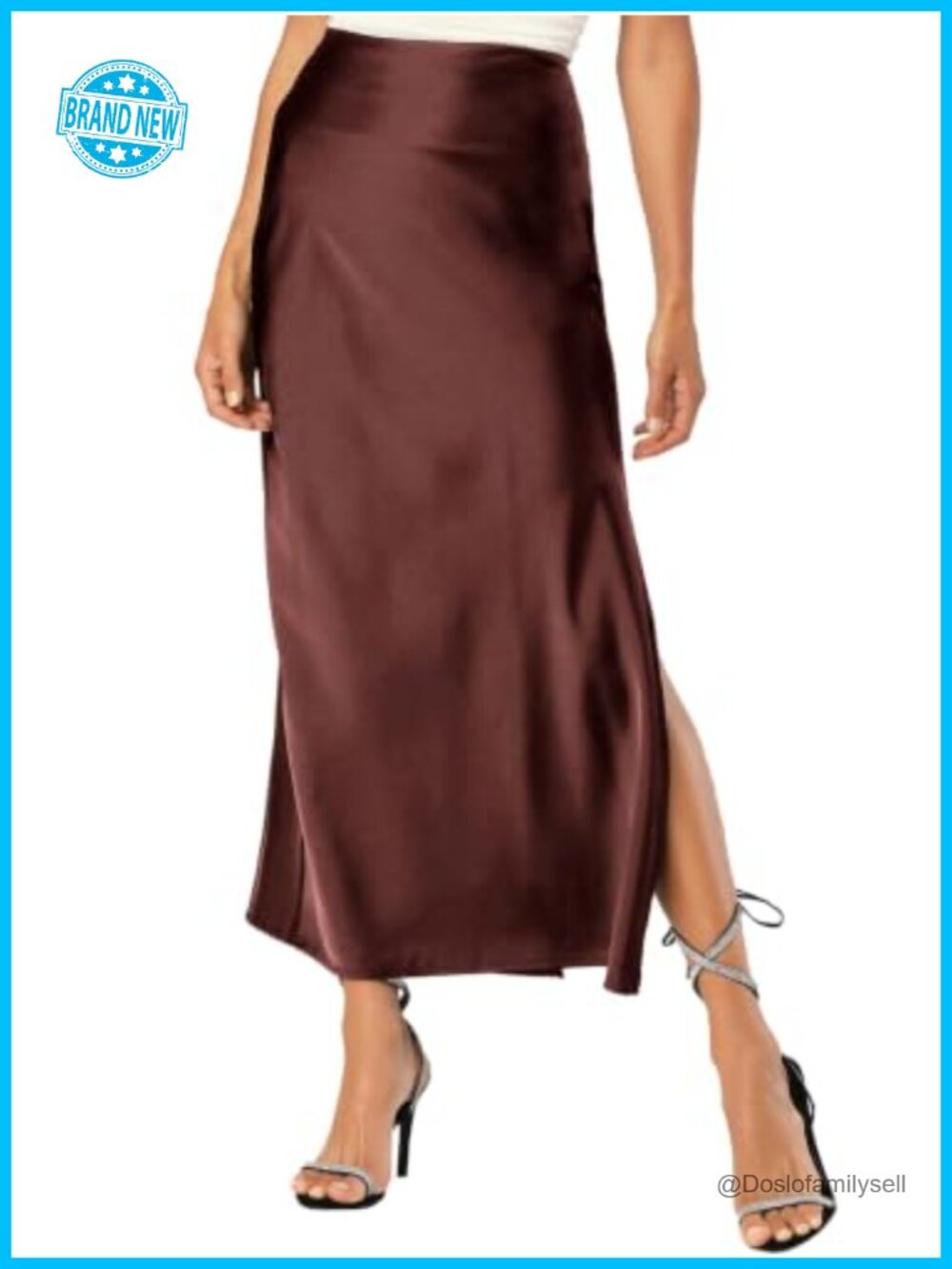 Satin Silk Maxi Slit Skirt Elastic Waistband High Split A-Line Flowy